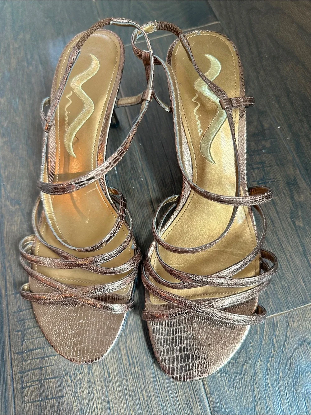Nina Strappy Metallic Bronze Women's Dress Sandals, Size 8
